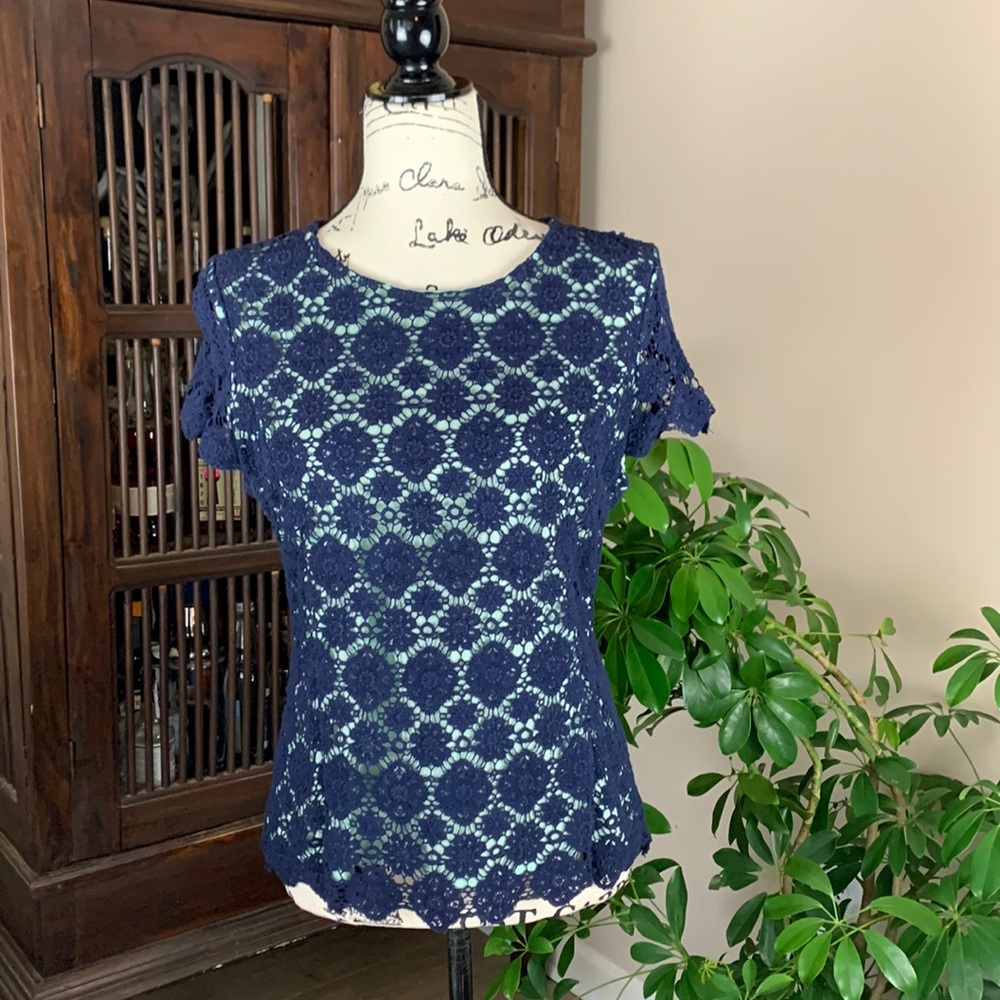 Vince Camuto Cap Sleeve Lace Overlay Blouse